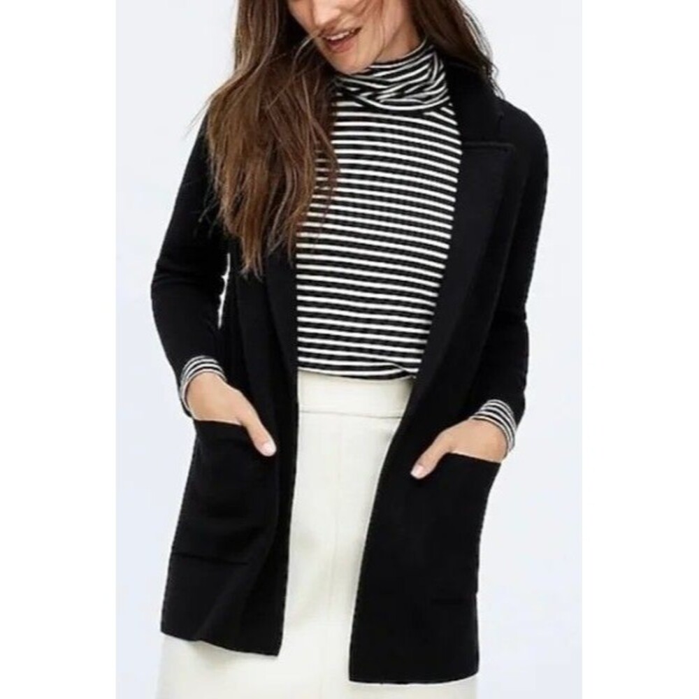 J. Crew Black Sophie Open‑Front Blazer Cardigan In Black Wool Blend J0244 Sz M